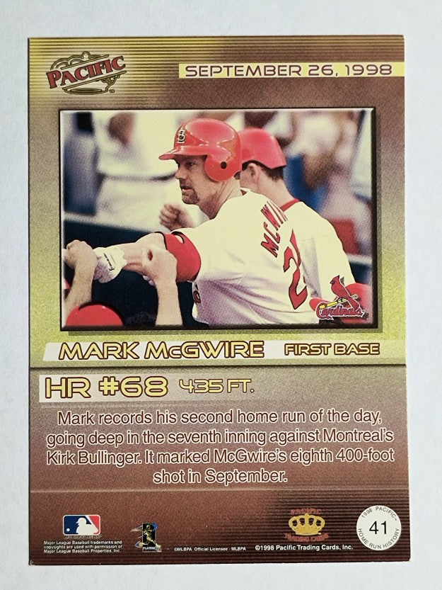 1998 Pacific Home Run History #41 Mark McGwire