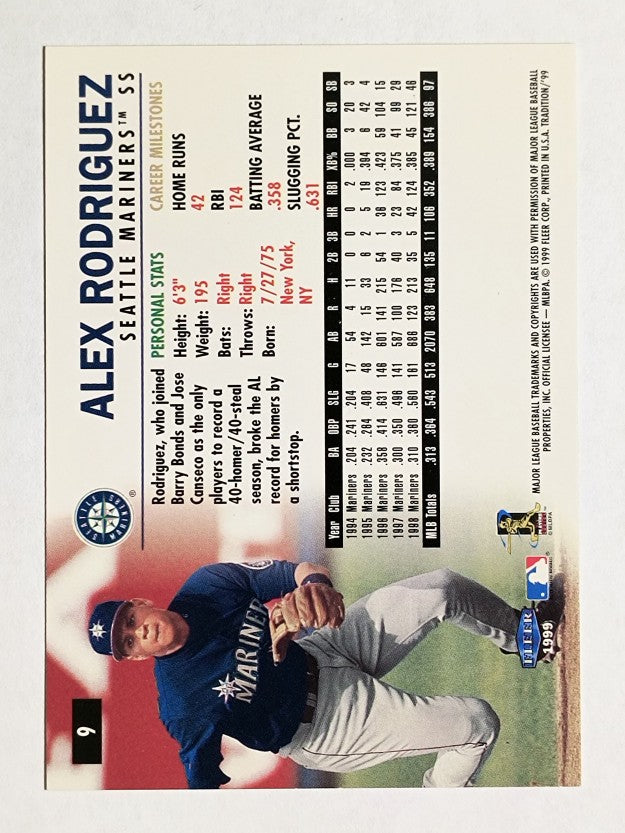 1999 Fleer Tradition #9 Alex Rodriguez