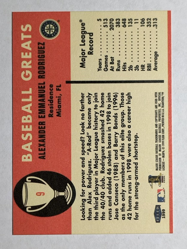1999 Fleer Tradition Vintage '61 #9 Alex Rodriguez