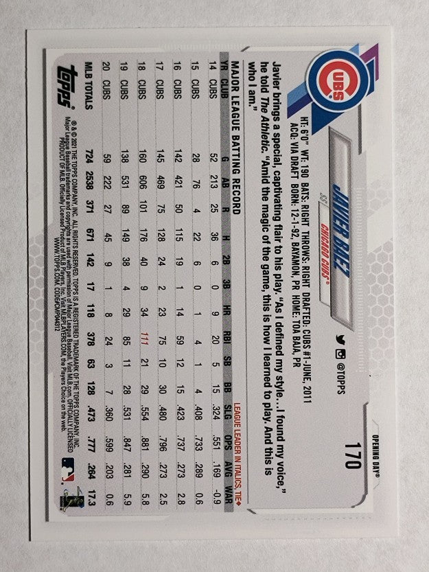 2021 Topps Opening Day #170 Javier Baez