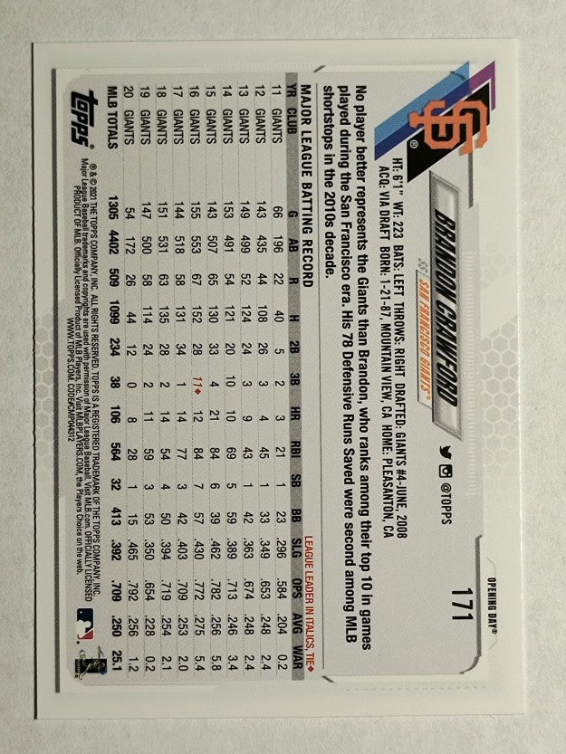 2021 Topps Opening Day #171 Brandon Crawford