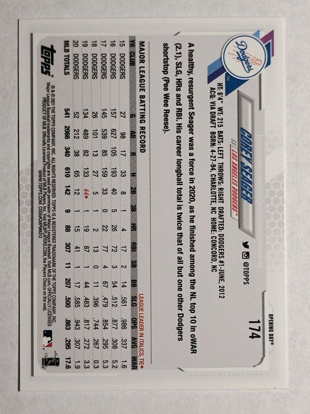 2021 Topps Opening Day #174 Corey Seager