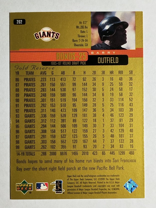 2000 Upper Deck Gold Reserve #202 Barry Bonds