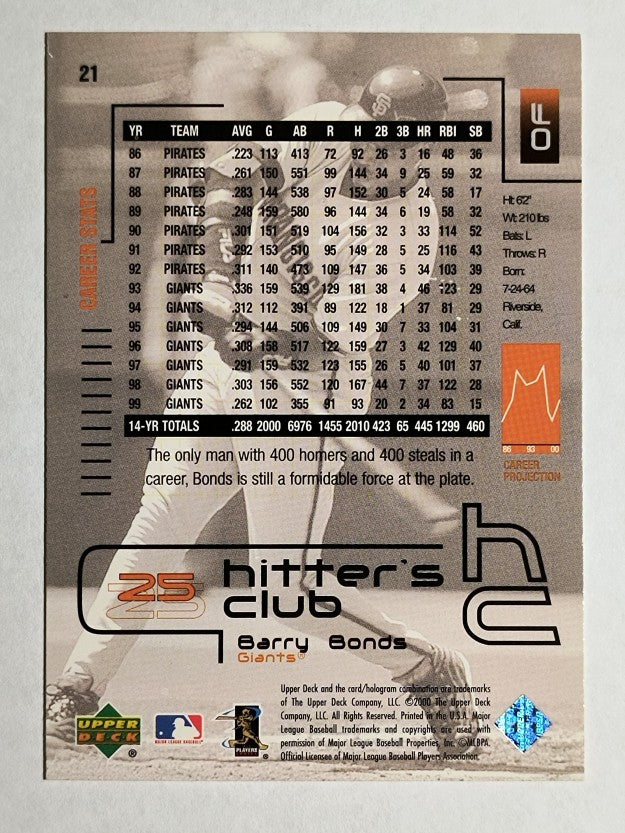 2000 Upper Deck Hitter's Club #21 Barry Bonds