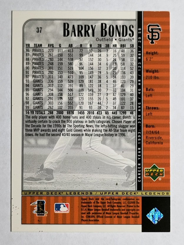 2000 Upper Deck Legends #37 Barry Bonds