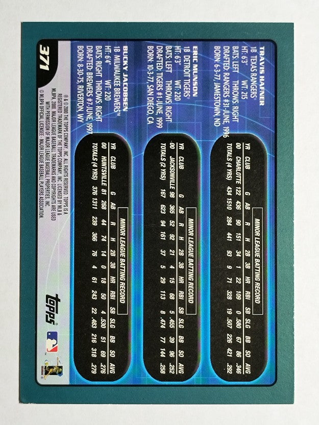 2001 Topps #371 Travis Hafner/Eric Munson/Bucky Jacobsen RC