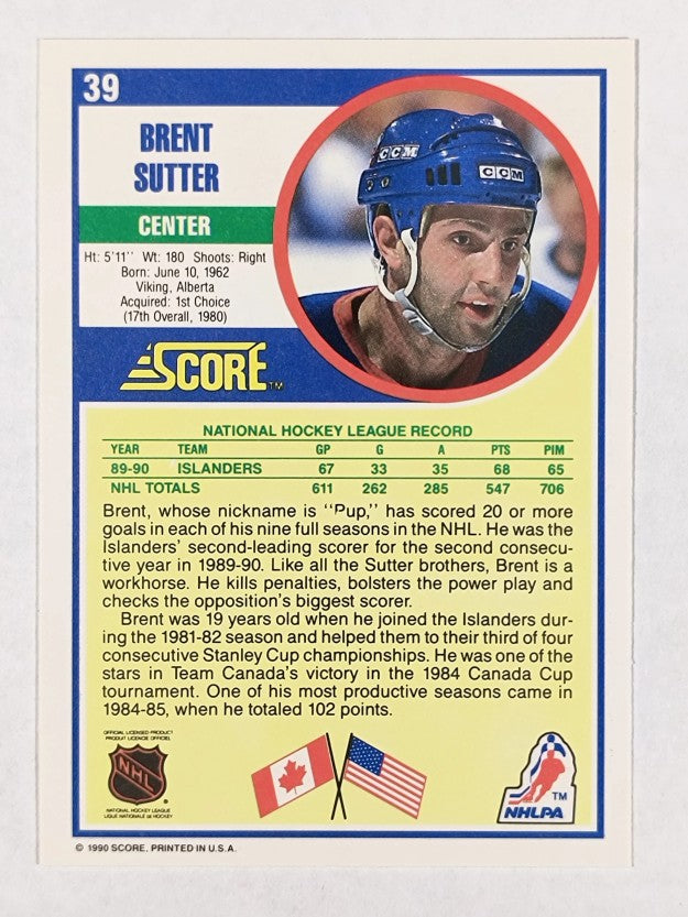 1990-91 Score #39 Brent Sutter