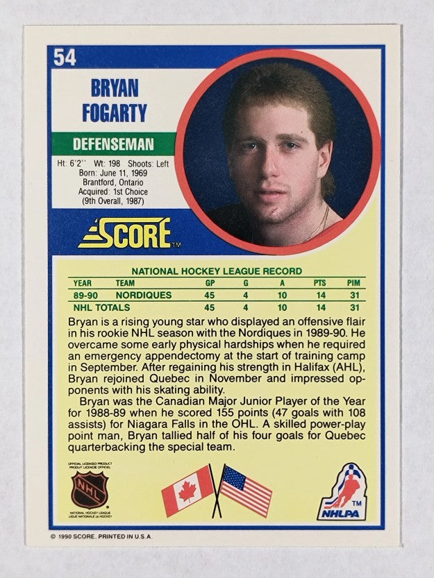 1990-91 Score #54 Bryan Fogarty RC