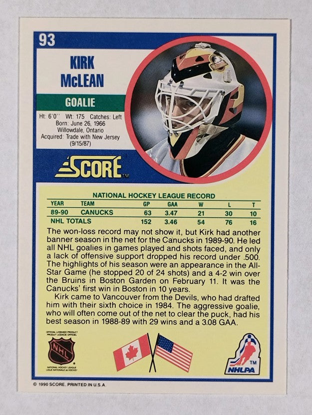 1990-91 Score #93 Kirk McLean