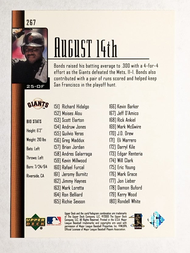2001 Upper Deck #267 Barry Bonds SH