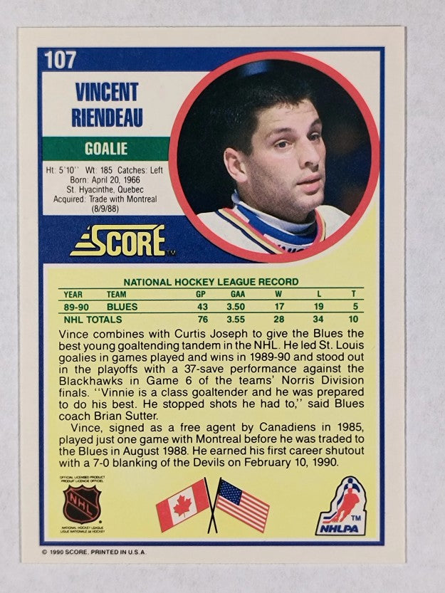 1990-91 Score #107 Vincent Riendeau RC
