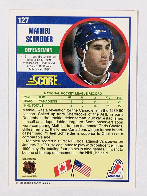 1990-91 Score #127 Mathieu Schneider RC