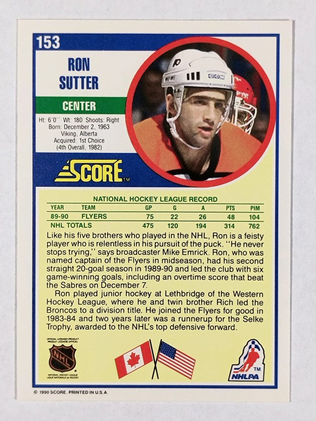 1990-91 Score #153 Ron Sutter