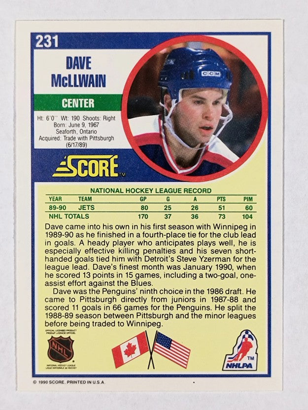 1990-91 Score #231A Dave McLlwain ERR/Shoots right