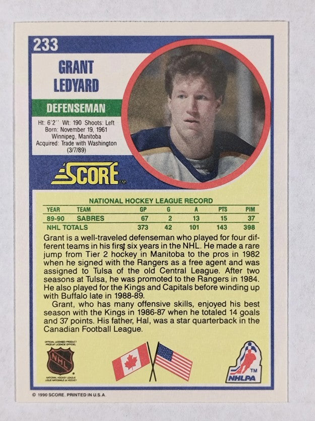 1990-91 Score #233 Grant Ledyard RC