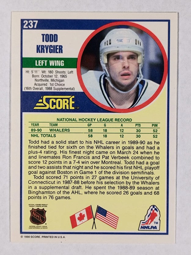 1990-91 Score #237 Todd Krygier RC
