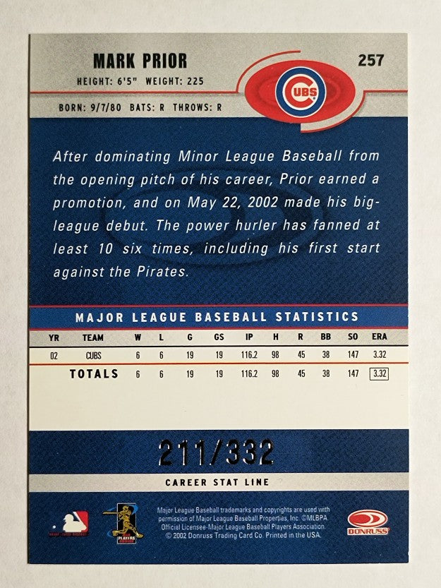 2003 Donruss Stat Line Career #257 Mark Prior/332