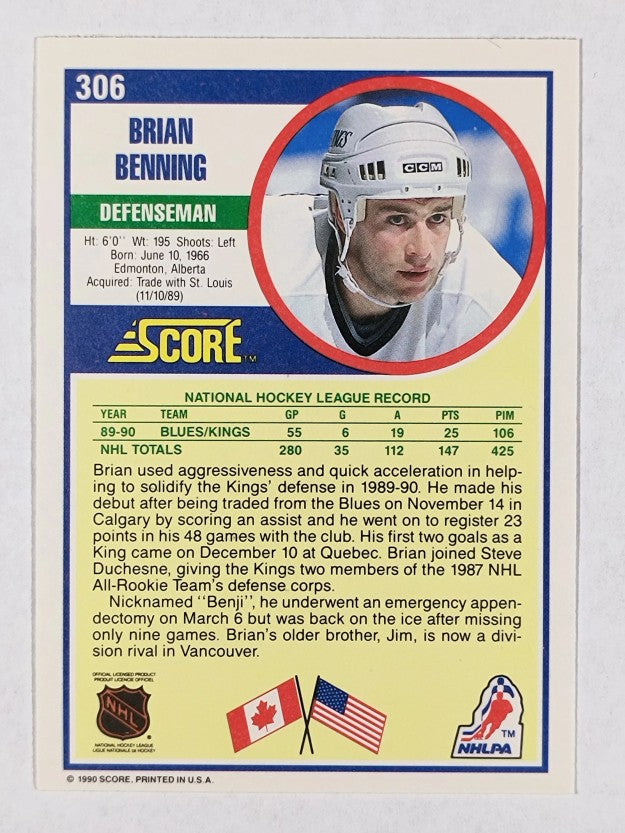 1990-91 Score #306 Brian Benning