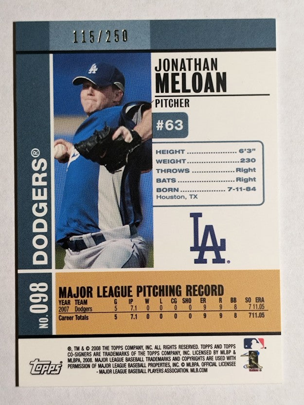 2008 Topps Co-Signers Silver Blue #98a Jonathan Meloan