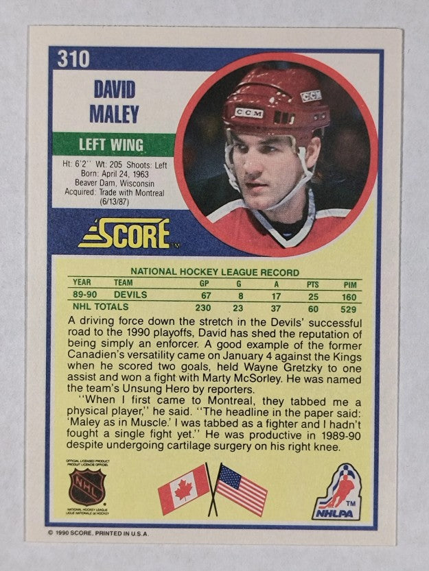 1990-91 Score #310 David Maley RC