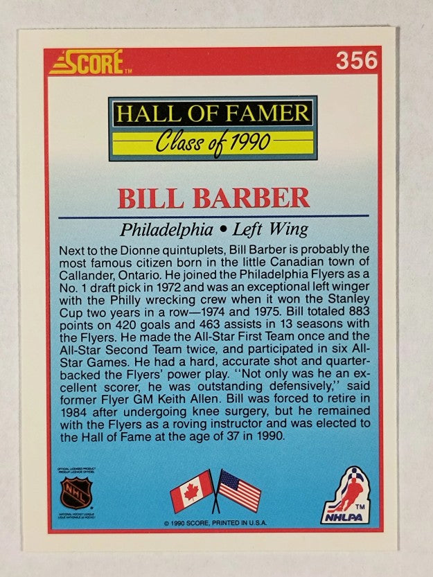 1990-91 Score #356 Bill Barber HOF