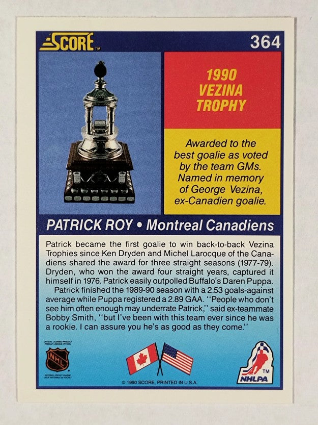 1990-91 Score #364 Patrick Roy Vezina