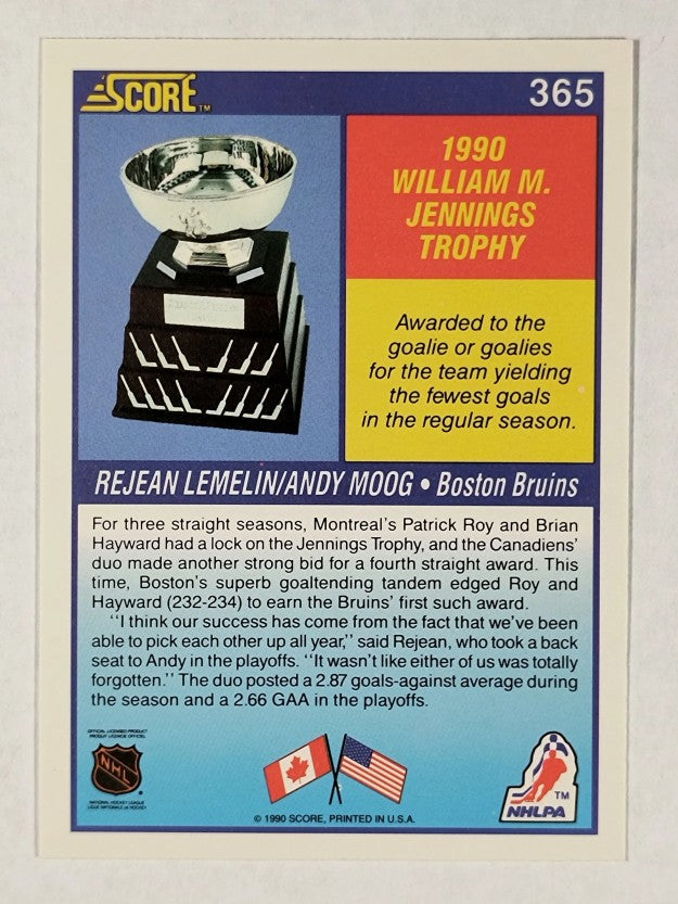 1990-91 Score #365 Andy Moog/Reggie Lemelin/Jennings