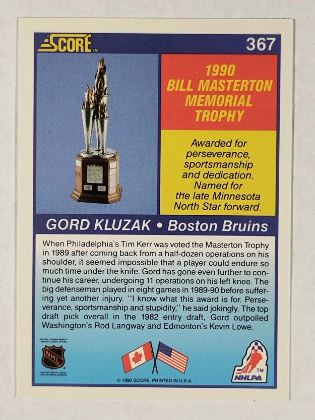 1990-91 Score #367 Gord Kluzak Mast