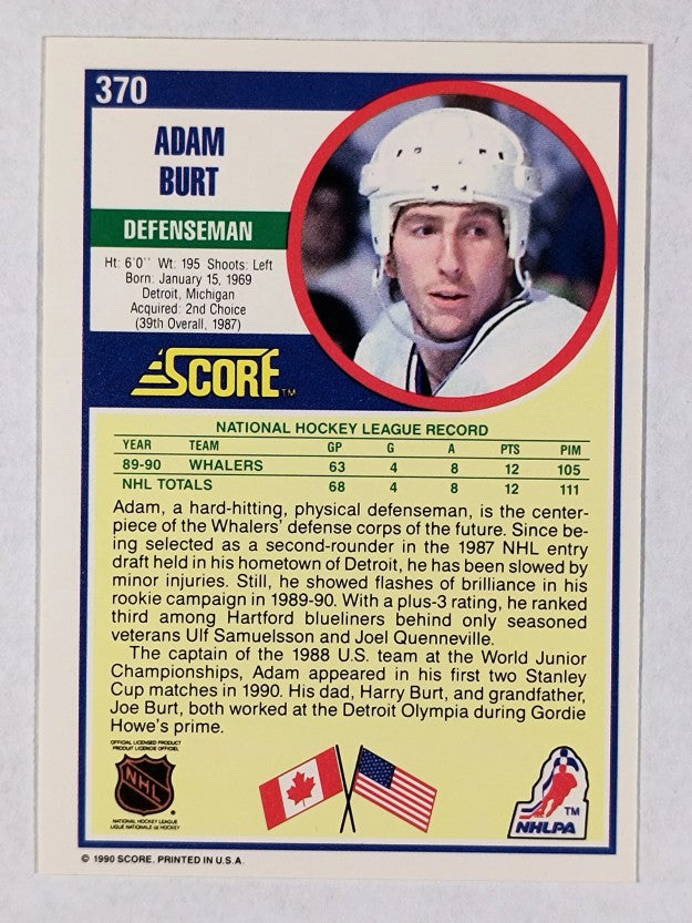 1990-91 Score #370 Adam Burt RC