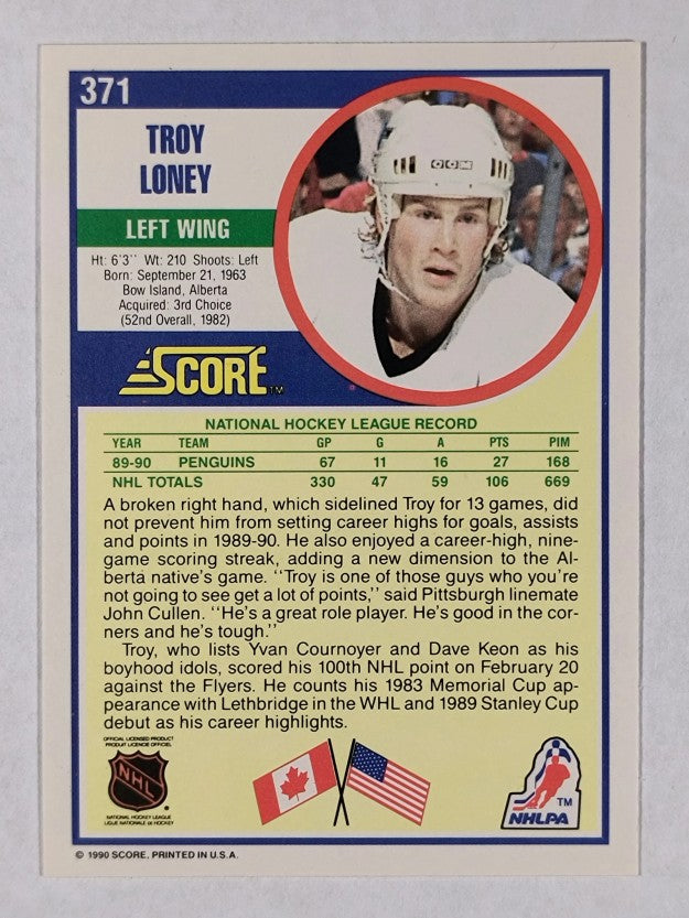 1990-91 Score #371 Troy Loney RC