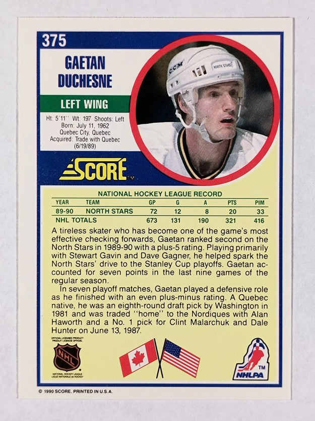 1990-91 Score #375 Gaetan Duchesne