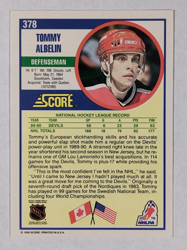 1990-91 Score #378 Tommy Albelin