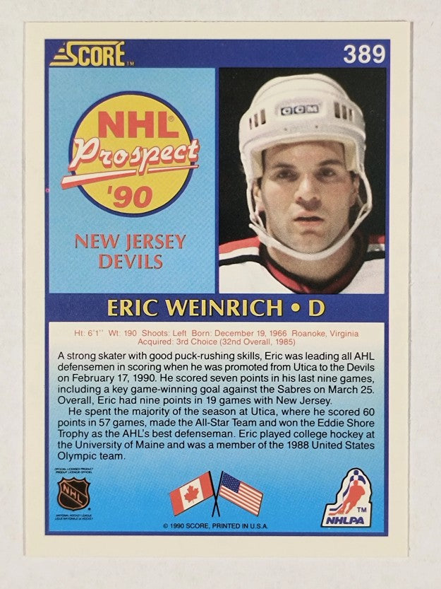 1990-91 Score #389 Eric Weinrich RC