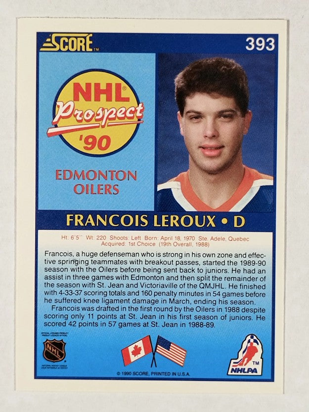 1990-91 Score #393 Francois Leroux RC