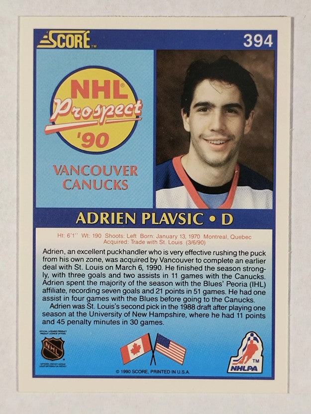 1990-91 Score #394 Adrien Plavsic RC