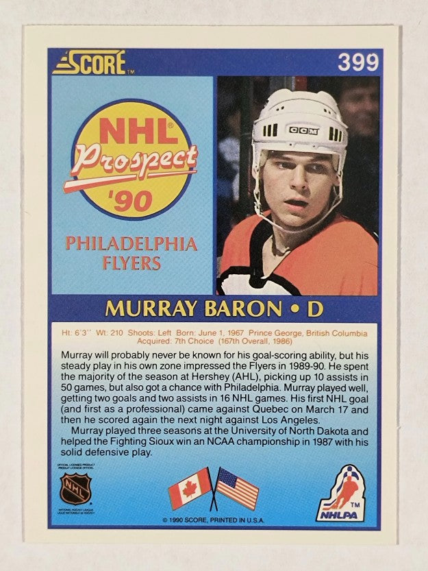 1990-91 Score #399 Murray Baron RC