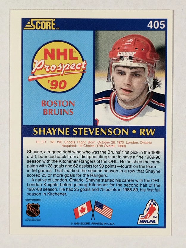 1990-91 Score #405 Shayne Stevenson RC