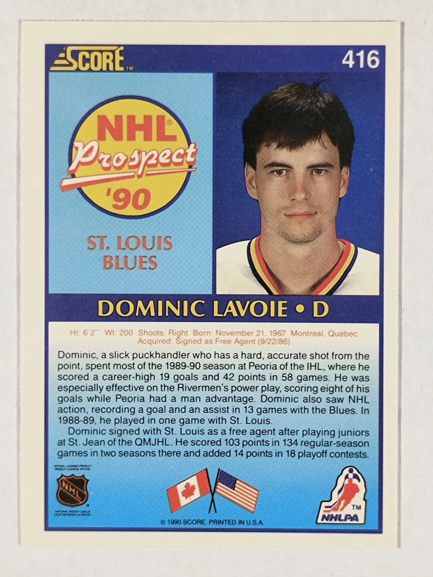 1990-91 Score #416 Dominic Lavoie RC