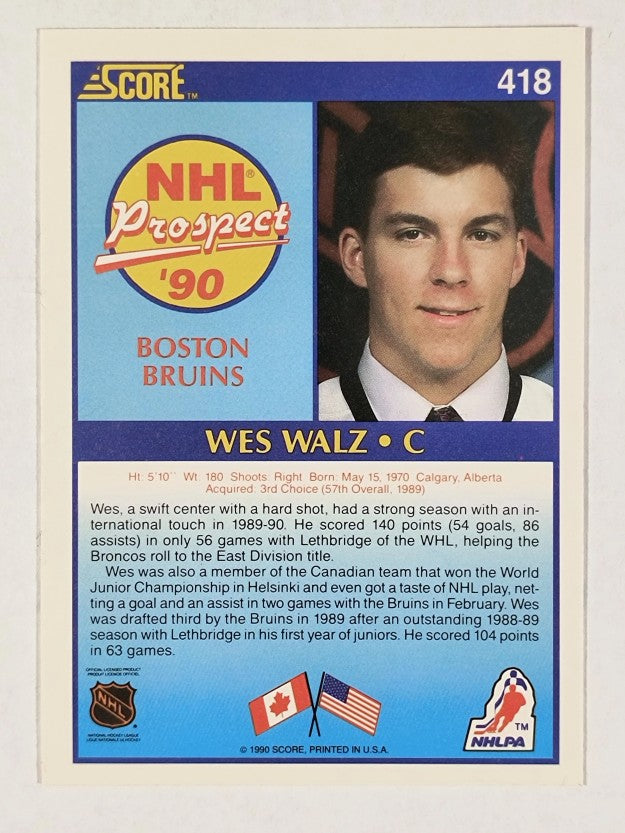 1990-91 Score #418 Wes Walz RC