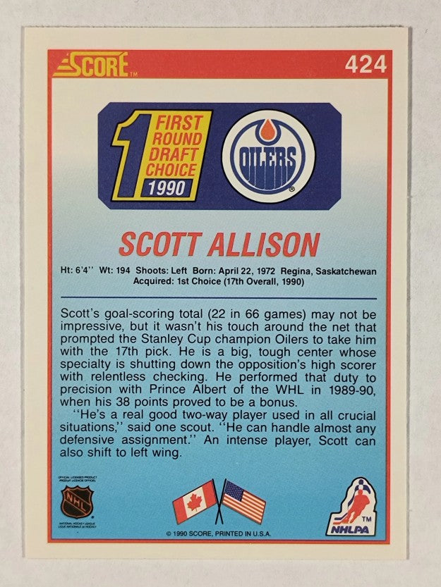 1990-91 Score #424 Scott Allison RC