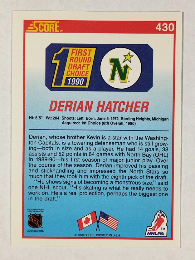 1990-91 Score #430 Derian Hatcher RC