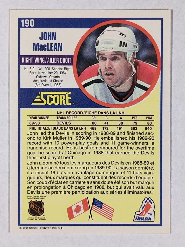 1990-91 Score Canadian #190 John MacLean