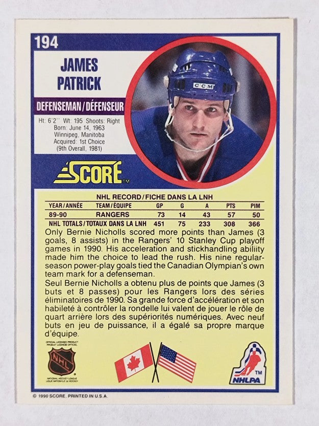 1990-91 Score Canadian #194 James Patrick