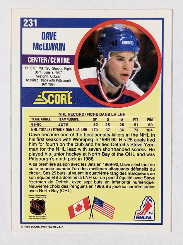 1990-91 Score Canadian #231A Dave McLlwain ERR/Shoots right