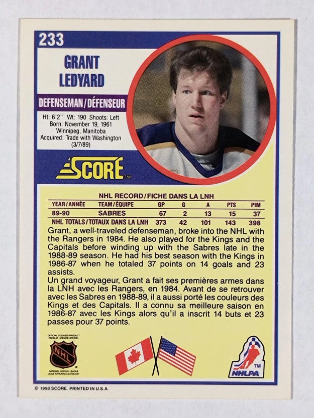 1990-91 Score Canadian #233 Grant Ledyard RC