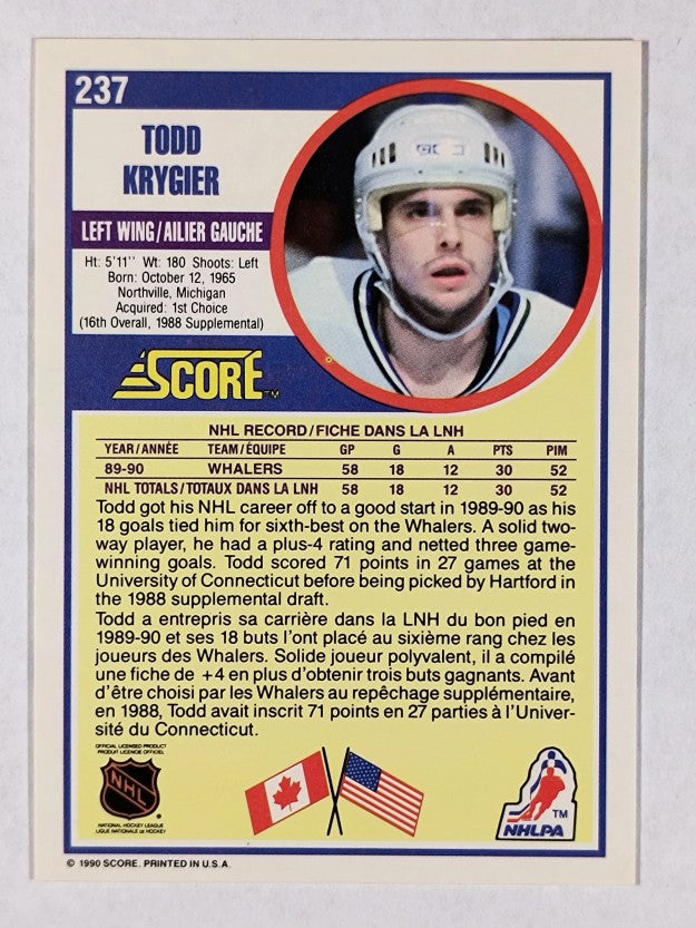 1990-91 Score Canadian #237 Todd Krygier RC