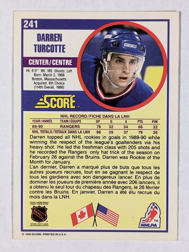 1990-91 Score Canadian #241 Darren Turcotte RC