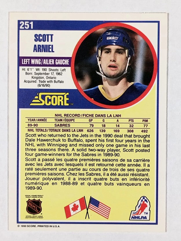 1990-91 Score Canadian #251 Scott Arniel
