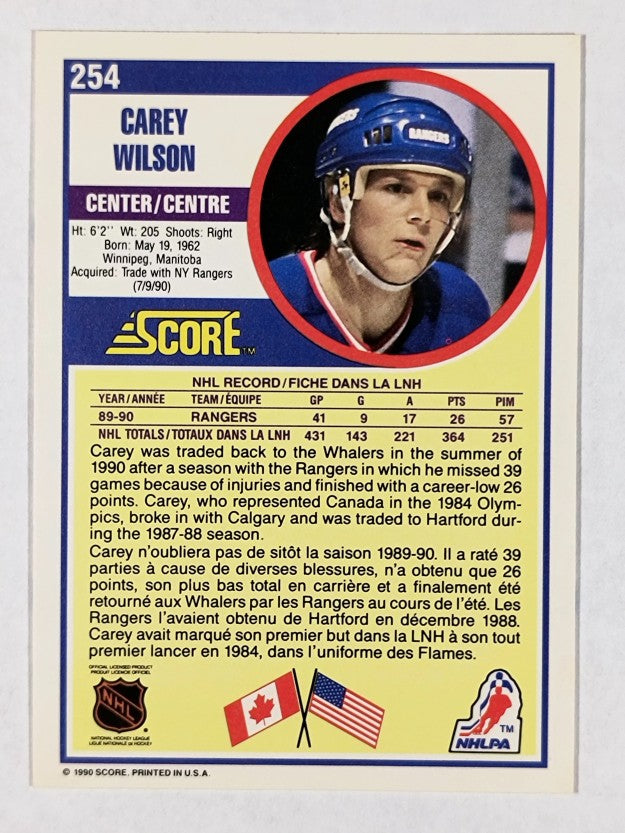 1990-91 Score Canadian #254 Carey Wilson