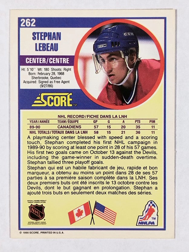 1990-91 Score Canadian #262 Stephan Lebeau RC